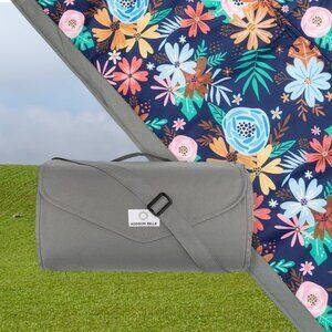 Addison Belle Outdoor Blanket for Girl in Gray/Floral Print 5x5' Picnic 60x60"